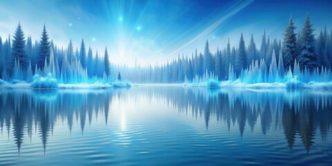 Fototapeta premium Snowy landscape with icy blue audio waves , snow, landscape, winter, icy, blue, cold, audio waves, high-definition, sound, nature