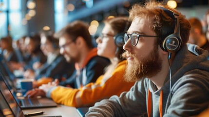 Diverse Students Learning Programming, Front-End and Back-End Development, Android App Development, and Other Technologies in a University Classroom.