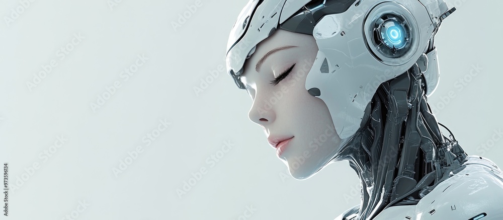 Poster futuristic female cyborg robot 3d render showcasing a robot representing artificial intelligence and