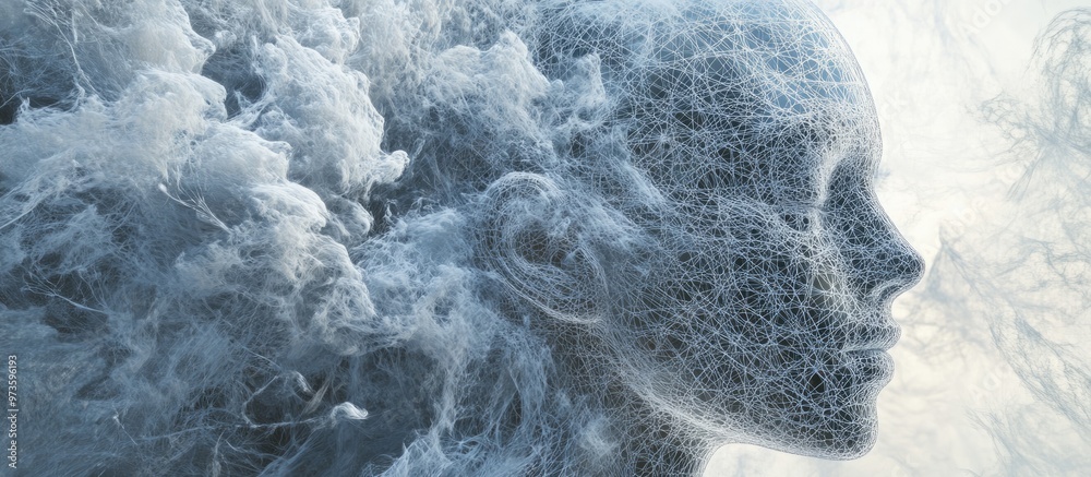 Aufkleber 3d rendering mind field series visual composition featuring a wire mesh human head and fractal patte