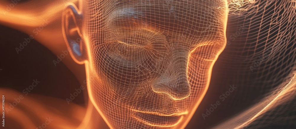 Aufkleber 3d rendering mind field series visual composition featuring a wire mesh human head and fractal patte