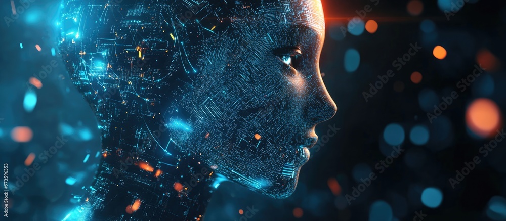 Poster neural network and ai concept featuring an advanced chatbot emphasizing futuristic technology and in