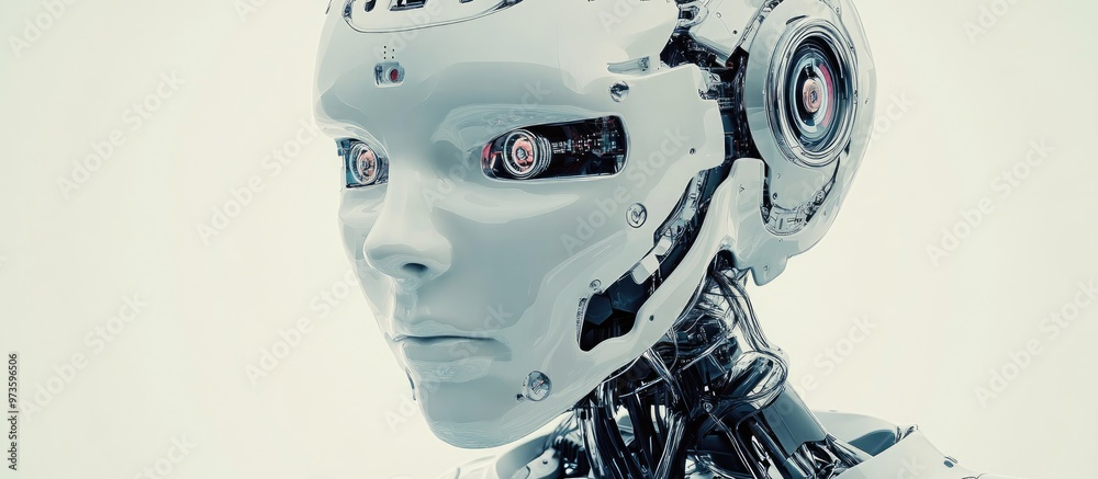 Aufkleber 3d rendering of an artificial intelligence robot or cyborg performing analysis or computation