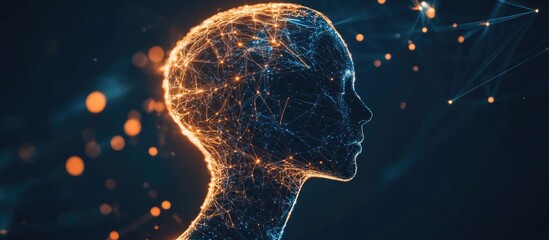 Interconnection of human head outlines with technological and fractal elements exploring themes of artificial intelligence computational science and futuristic innovations