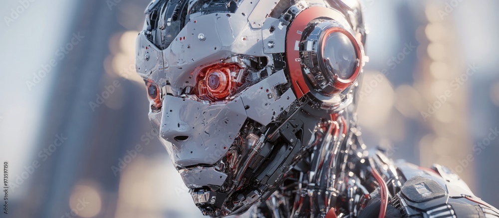 Poster 3d rendering of an advanced technological robot