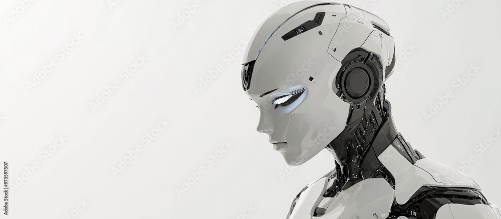 Wall mural 3d representation of a female robot set against a white backdrop