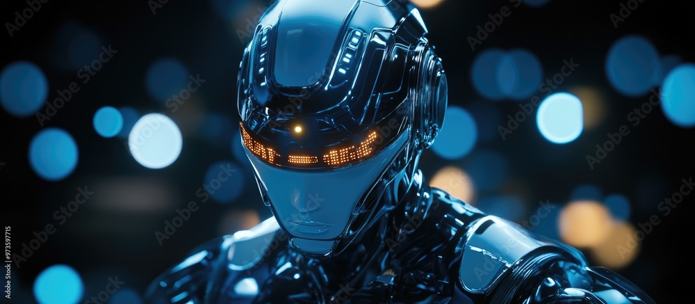 Poster intricate depiction of an ai robot illuminated by spot lighting featuring high quality 3d rendering 