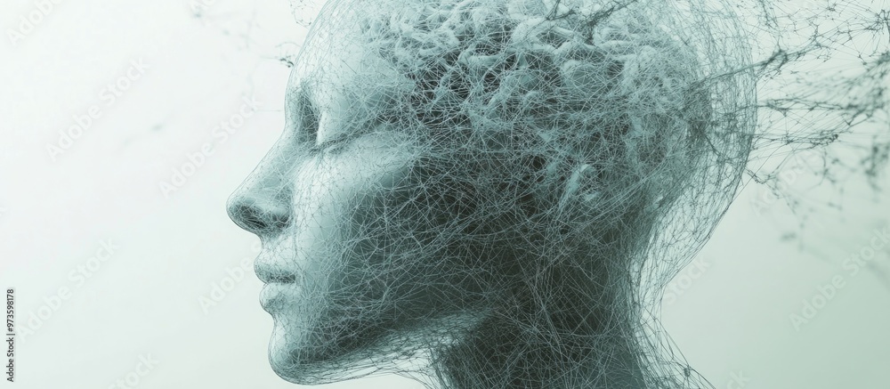 Aufkleber 3d rendering mind field series composition of a wire mesh human head model intertwined with fractal 