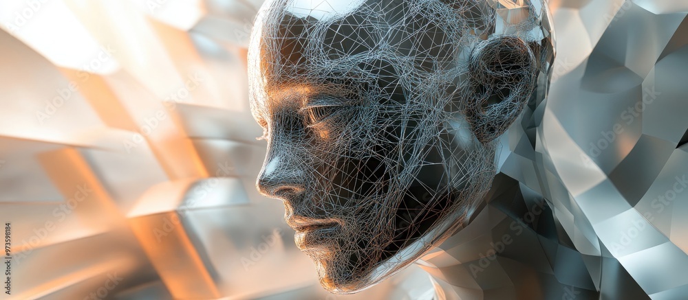 Aufkleber 3d rendering mind field series visual composition featuring a wire mesh human head and fractal patte