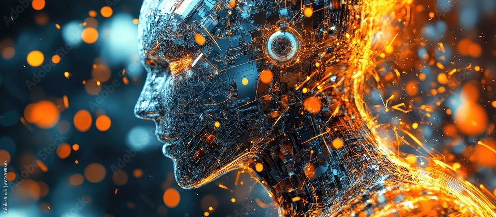 Poster 3d rendering of a robot representing globalization technology and its interconnectedness