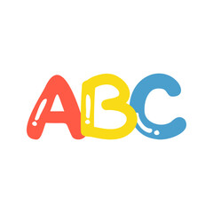 Colorful ABC alphabet text. Education, language, learning, preschool concepts. Flat childish decorative vector design isolated illustration.