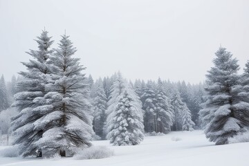 Snowy Winter Landscape with Majestic Pine Trees and Generous Blank Space for Text