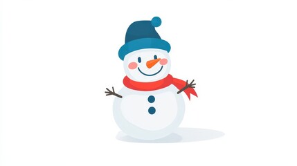 Playful Winter Snowman Illustration with Simple Flat Design on White Background