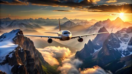 Aerial view of plane flying over mountains