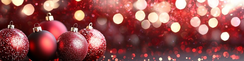 Cheerful Christmas background with bauble and glittery bokeh with blurred background. 