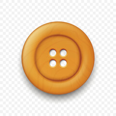 Obraz premium Vector Brown Color Wooden Two Holes Clothes Button Closeup, Isolated on White Background with Reflection. Round Button, Front View