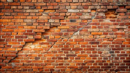Naklejka premium Old weathered red brick wall with visible damage and cracks , weathered, red, brick, wall, damaged, background, texture, vintage