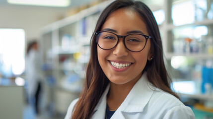 Fototapeta premium latino Pretty woman smiling scientist model background png file