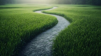Obraz premium 緑の芝生の中の曲がりくねった小道