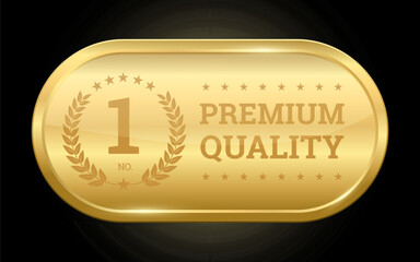 Premium Quality label sticker, Gold rounded rectangle badge icons with No.1 and laurel wreath for the Best product ,Realistic Golden vector design shiny for packaging design element