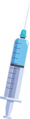 Medical syringe is filled with blue liquid, ready for a doctor or nurse to administer an injection