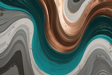 Wavy Cloud Gray Teal Bronze Abstract Wallpaper with Fluid Motions and Distressed Texture