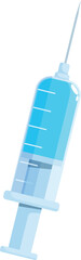 Cartoon illustration of a medical syringe filled with blue liquid, evoking concepts of vaccination and healthcare
