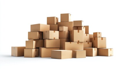 Stack of brown cardboard boxes on a white background.