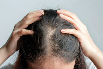 Fototapeta premium Close-up of Person Holding Head - Hair Loss or Stress Concept