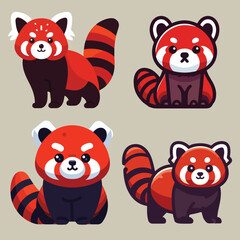 set collection cute red panda vector