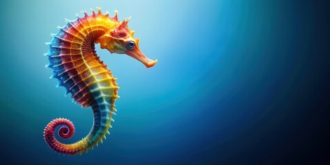 Fototapeta premium Colorful seahorse on blue gradient background, seahorse, marine life, underwater, ocean, aquatic, vibrant, bold, spines