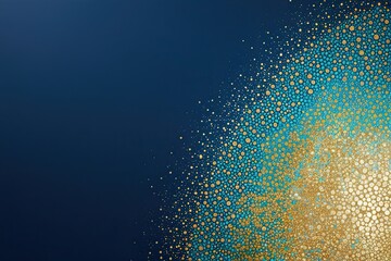 Intricate Background of Turquoise Blue and Luminous Gold Dots with Sparkling Drops on Deep Navy Surface