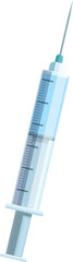 Medical syringe is filled with blue liquid, ready for a doctor or nurse to administer an injection