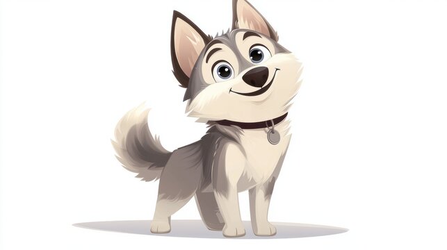recommend clip art: A cute cartoon of a Siberian Husky tilting its head in curiosity, with one ear raised, isolated on a white background