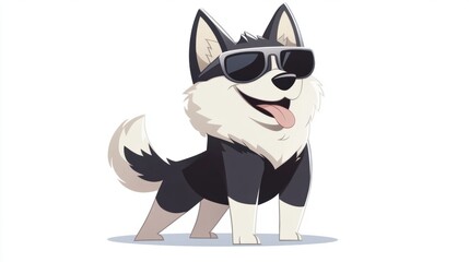 A Siberian Husky cartoon character wearing sunglasses and striking a cool pose, isolated on a clean white background