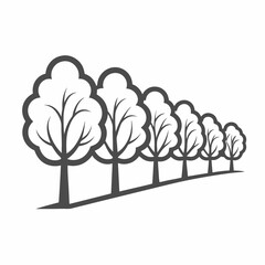 Row of stylized trees with bare branches on a white background