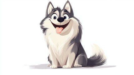 Fototapeta premium Siberian Husky cartoon with a big grin, winking playfully at the viewer, isolated on a clean white background