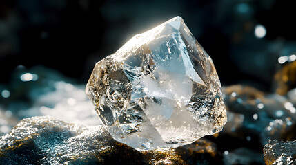 Fototapeta premium close-up of a rough diamond, uncut and untouched, with its unique, irregular shape reflecting