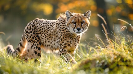 Keystone species reintroduction changing ecosystem, highlighting a predator being released into a habitat, leading to a flourishing ecosystem of prey species and vegetation. 