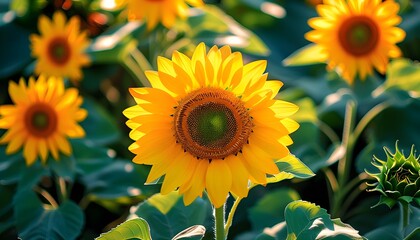 Radiant sunflower head bursting with vibrant color and sunny charm