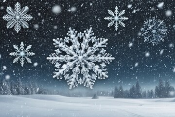 Fototapeta premium Vibrant Snowflakes and Heavy Snowfall on Winter Landscape and Textured Snow Overlay