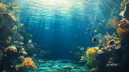 Enchanting Underwater Scene with Vibrant Coral Reefs and Diverse Marine Life, Highlighting the Breathtaking Beauty and Biodiversity of the Ocean Ecosystem