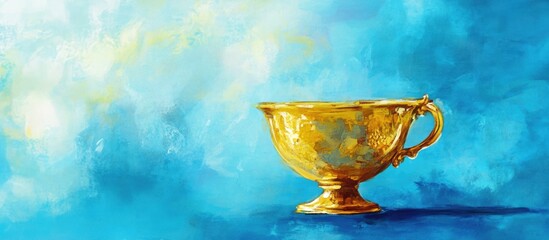Golden cup against a blue background Mixed media artwork