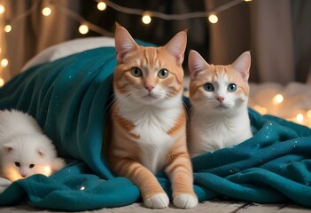 A cute orange tabby cat and a white puppy with black spots sitting together and smiling