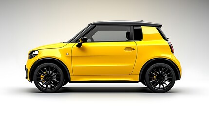 Obraz premium A yellow modern electric car gleams in profile, a sleek and eco-friendly vision of the future.
