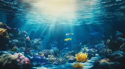 Fototapeta premium Enchanting Underwater Scene with Vibrant Coral Reefs and Diverse Marine Life, Highlighting the Breathtaking Beauty and Biodiversity of the Ocean Ecosystem