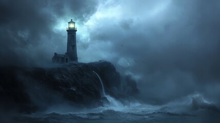 Lighthouse on a stormy sea  light in darkness  hope  guidance