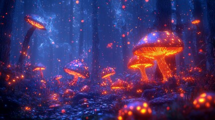 Naklejka premium Glowing Mushrooms in a Fantasy Forest