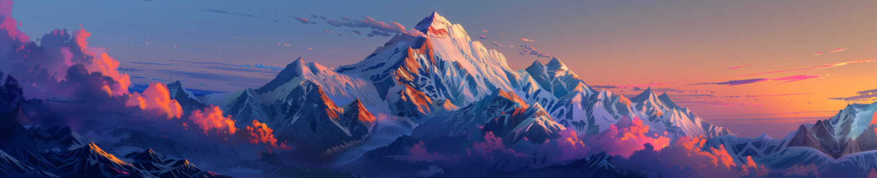 illustration of mount everest at dawn, design for banner or backdrop, Ai generated images
