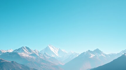 Obraz premium Majestic snow-capped mountain range under clear blue sky, showcasing the breathtaking beauty of towering peaks, pristine wilderness, and serene natural landscape. High resolution, perfect for nature, 